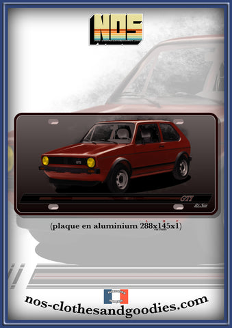 plaque métal type immatriculation VW Golf rouge