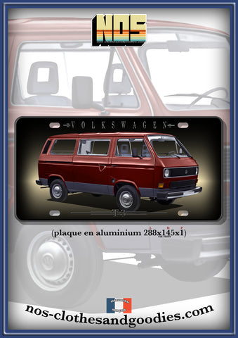 plaque métal type immatriculation us VW combi T3 rouge