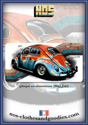 Aluminum plate US registration VW beetle rusty blue