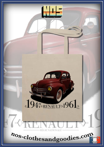 tote bag Renault 4cv 3 mustaches red