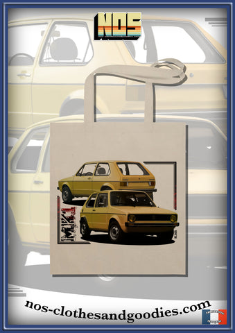 yellow VW Golf tote bag front/rear