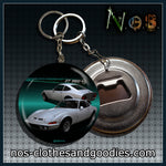 Badge/magnet/key ring bottle opener Opel GT 1900 white front/rear