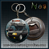 Badge / magnet / bottle opener key ring Peugeot 205 GTI black "full view"
