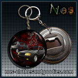 Badge/magnet/bottle opener key ring Peugeot 205 GTI black front/rear