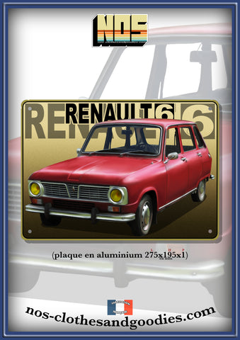 Plaque métal décorative Renault R6 TL rouge 1971