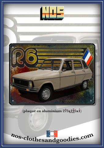 Plaque métal décorative Renault R6 beige 1977