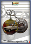 Badge / magnet / porte clé décapsuleur Renault R6 beige 1977