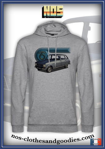 sweat capuche unisex Renault R6 gris métallisé
