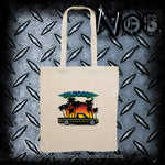 VW caddy Sun and California palm tree tote bag