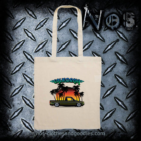 VW caddy Sun and California palm tree tote bag