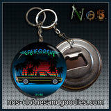 Badge/magnet/keychain bottle opener Caddy Sun and Palm Tree California