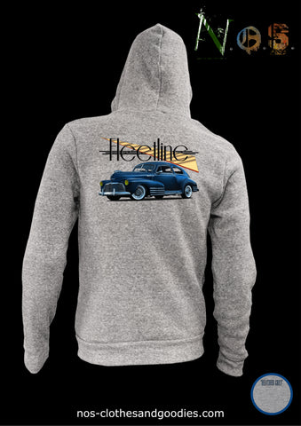 unisex hooded zip sweatshirt blue Chevrolet fleetline 1947
