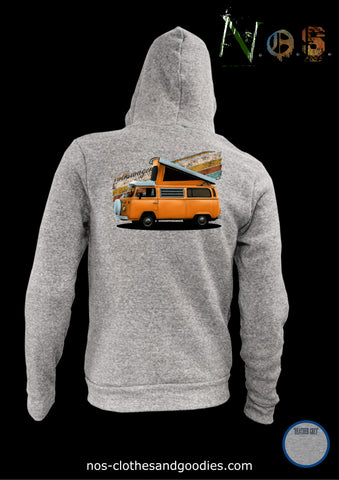 unisex hooded zip sweatshirt VW T2 camper orange