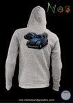 unisex hooded zip sweatshirt VW beetle gray oval 1955 front/rear