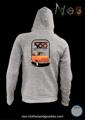unisex hooded zip sweatshirt Fiat 500 orange