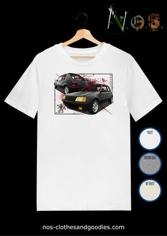 tee shirt unisex Peugeot 205 GTI noire av/ar