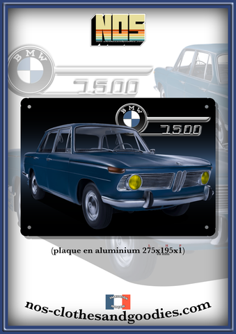 Plaque métal décorative BMW 1500 bleue 1962