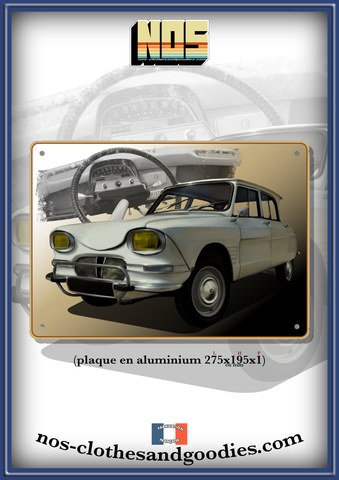 Plaque métal décorative Citroën Ami 6 blanche tableau de bord