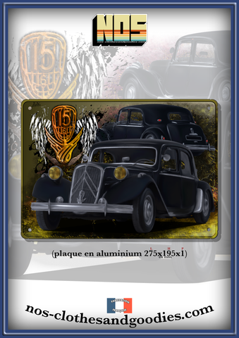 Plaque métal décorative Citroën Traction 15 six H noire