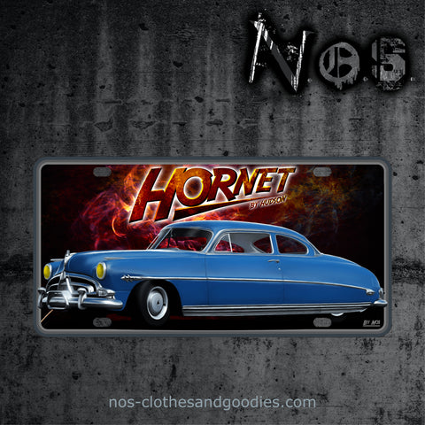 plaque alu immatriculation us Hudson Hornet bleu 1952