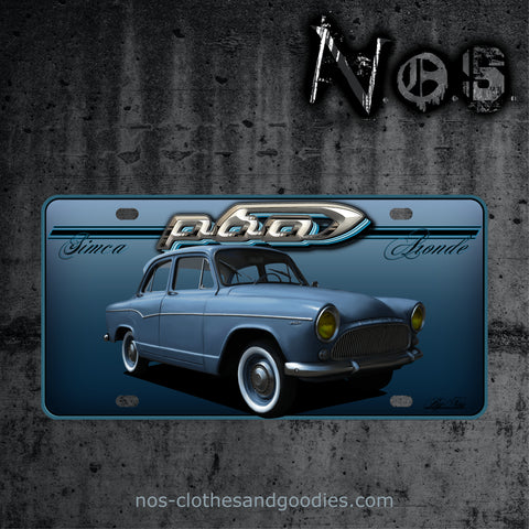 plaque alu immatriculation us Simca aronde P60 bleue 1960