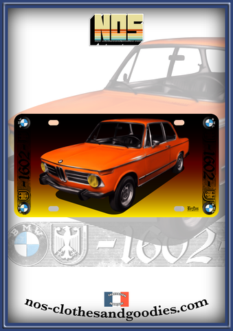 plaque métal type immatriculation us BMW 1602 orange