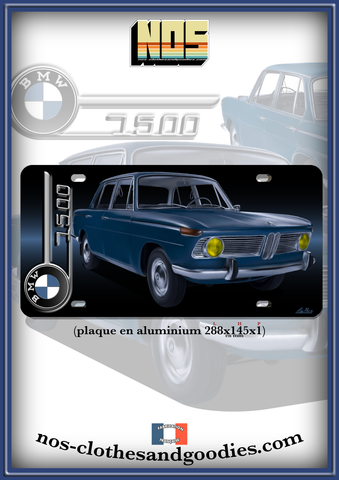 plaque métal type immatriculation us BMW 1500 bleue 1962