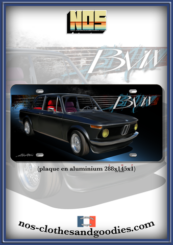 plaque métal type immatriculation us BMW 1602 noire