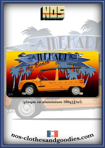 Plaque métal type immatriculation us Citroën Méhari orange