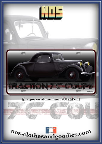 Plaque métal type immatriculation Citroën Traction 7C 1937 noire