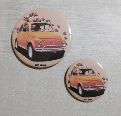 Badge / magnet / porte clé décapsuleur Fiat 500 fleur de cerisier