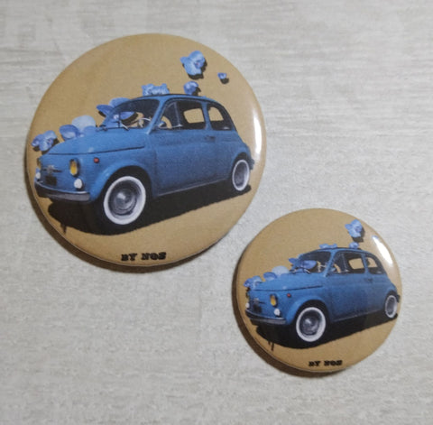 Badge / magnet/ porte clé décapsuleur fiat 500 orchidee bleue