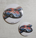 Badge / magnet / bottle opener key ring VW beetle rust blue 