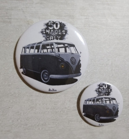 Badge / Magnet / bottle opener key ring VW T1 50 shades of gray 