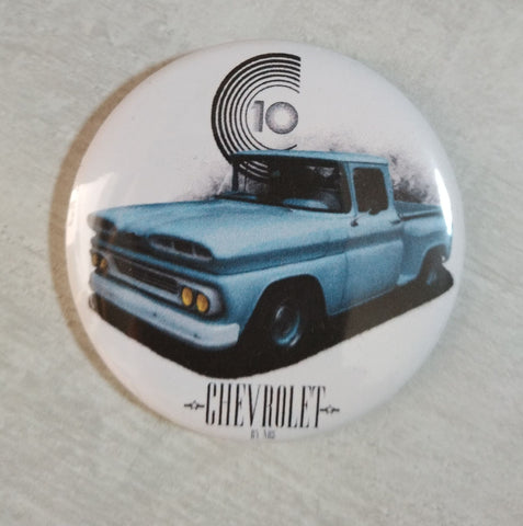 Badge/magnet/ porte clé décapsuleur Chevrolet C10 bleue 1960