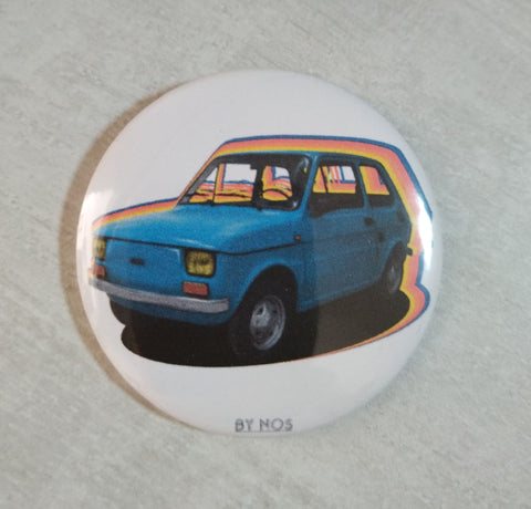 Badge/magnet/bottle opener key ring Fiat 126 blue