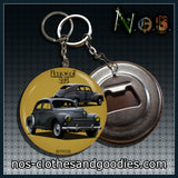 Badge /Magnet/ porte clé décapsuleur Peugeot 203 grise 1952 av/ar