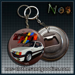 badge / magnet / bottle opener key ring Peugeot 205 GTI white