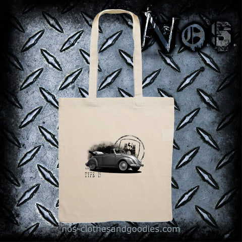 tote bag VW beetle cabriolet type 15 black and white