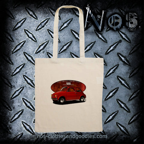 red fiat 500 tote bag
