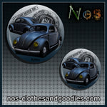 badge / magnet / bottle opener key ring VW beetle gray oval 1955 front/rear