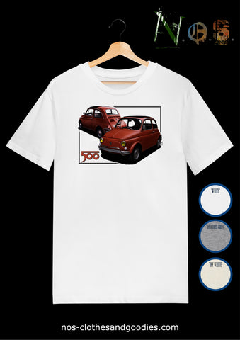 Fiat 500 coral front/rear unisex t-shirt