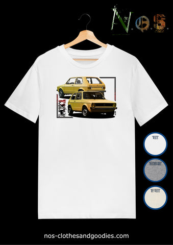 tee shirt unisex  VW Golf jaune av/ar