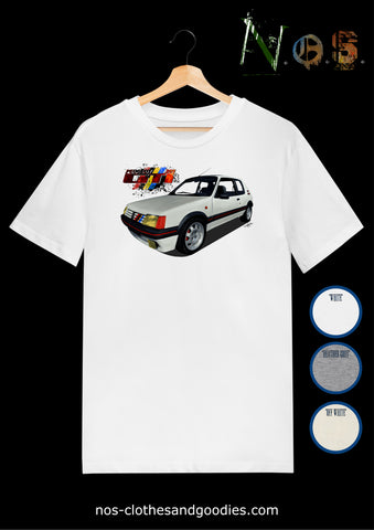 tee shirt unisex Peugeot 205 GTI blanche