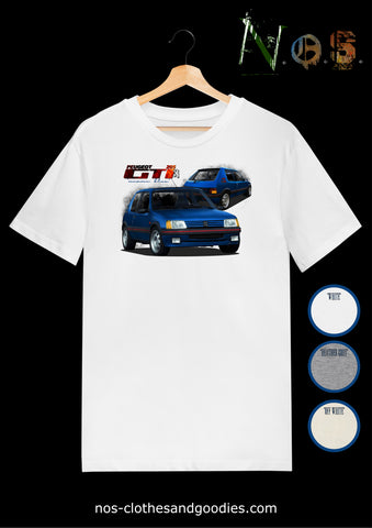 tee shirt unisex Peugeot 205 GTI bleu miami