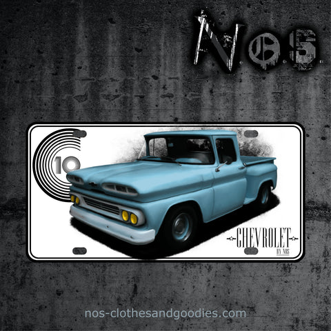 plaque alu immatriculation US Chevrolet C10 bleu 1960