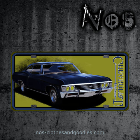 plaque alu immatriculation us Chevrolet Impala noire 1967