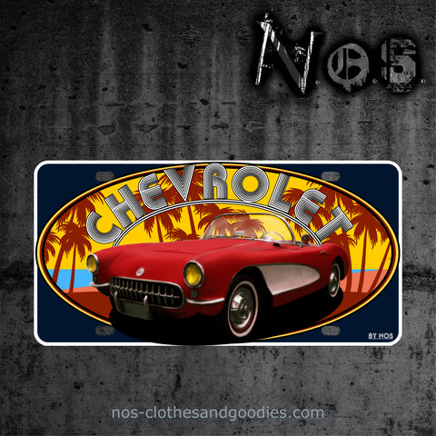 plaque immatriculation us Chevrolet corvette C1 rouge 1956