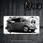 Plaque immatriculation us VW cox cabriolet type 15 noir et blanc