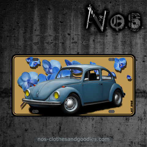 plaque alu immatriculation us VW cox orchidee bleue